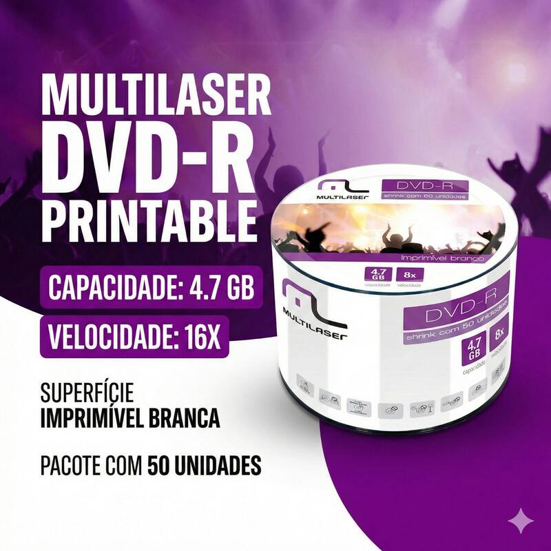 Mídia Multilaser Dvd-R Printable 16X 4,7 Gb - DV052 - DVD Virgem